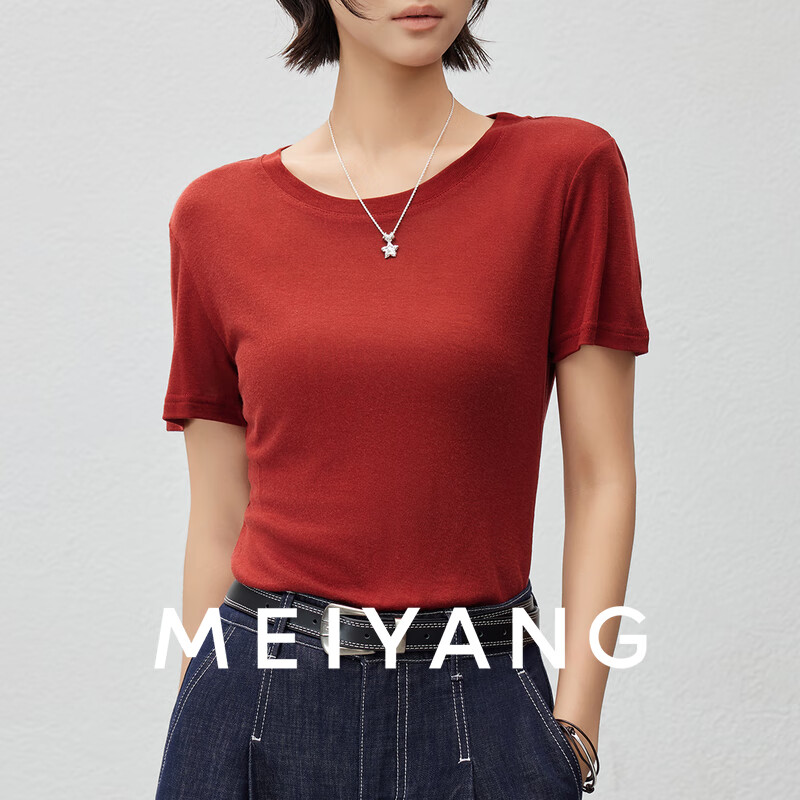 美洋（MEIYANG）水面膜T恤 瘦瘦魔法 莱赛尔桑蚕丝修身圆领短袖 红色 L