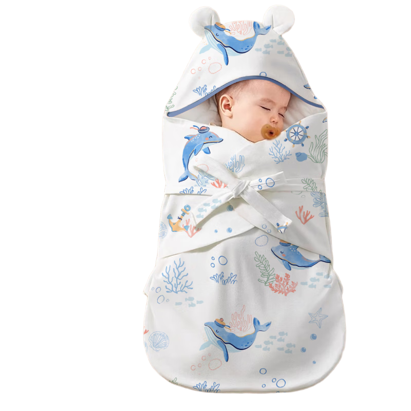 爱贝迪拉（AIBEDILA）婴儿抱被秋冬新生儿包被防惊跳襁褓棉竹棉暖姜包单深海遨游加厚