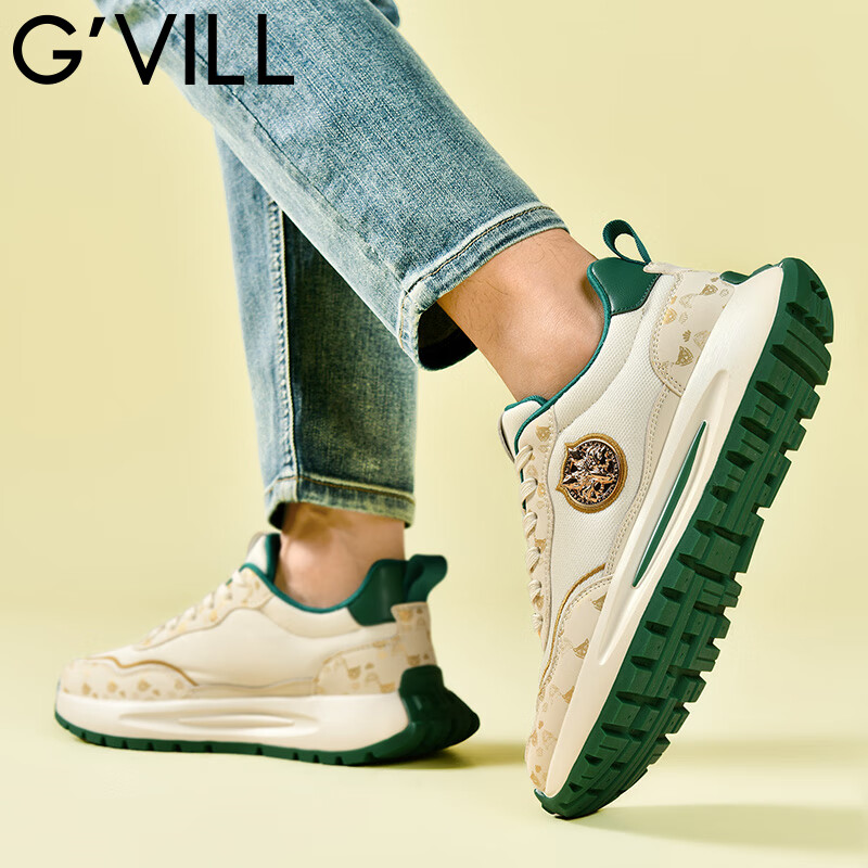 贵之步秋冬季新款软底缓震防滑舒适运动鞋厚底增高透气休闲鞋男鞋 米绿 （G023) 39 (运动鞋码）