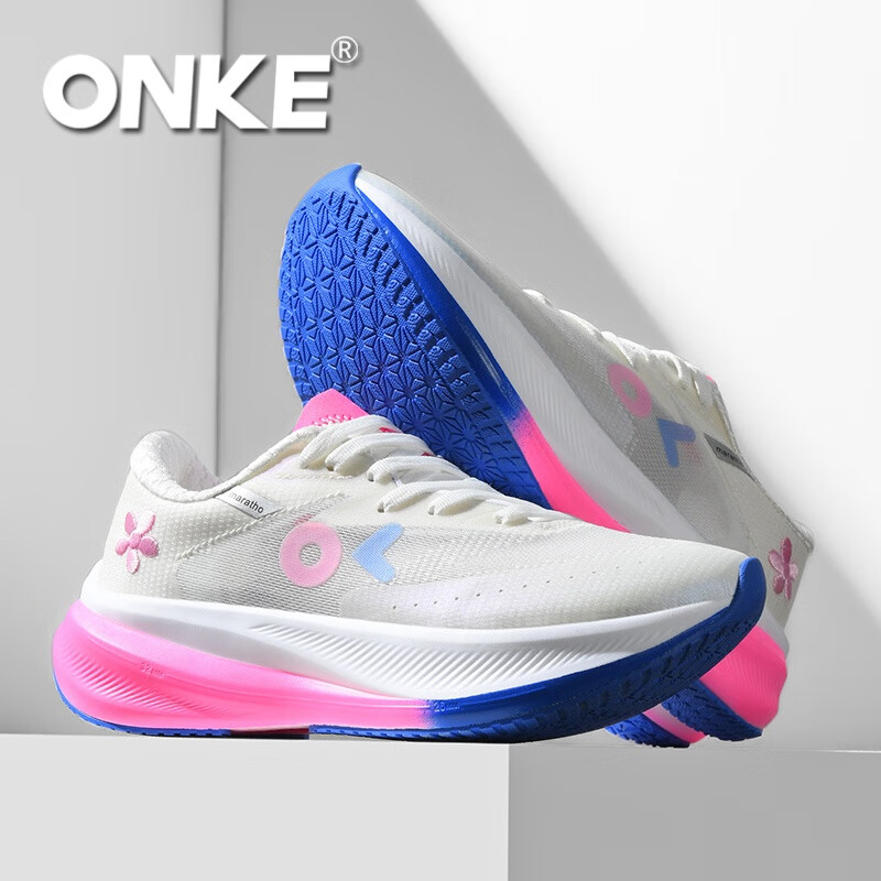 ONKE德国欧克跑步鞋男鞋透气轻便网面鞋碳板跑鞋女鞋轻便马拉松运动鞋 银河白 女款 35
