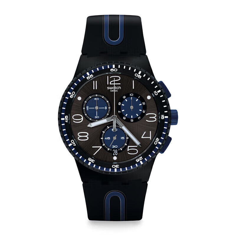 斯沃琪(Swatch)瑞士手表 黑蓝轻舟 三眼计时生日礼物石英时尚腕表 【精美礼袋】黑蓝轻舟 SUSB406 42mm