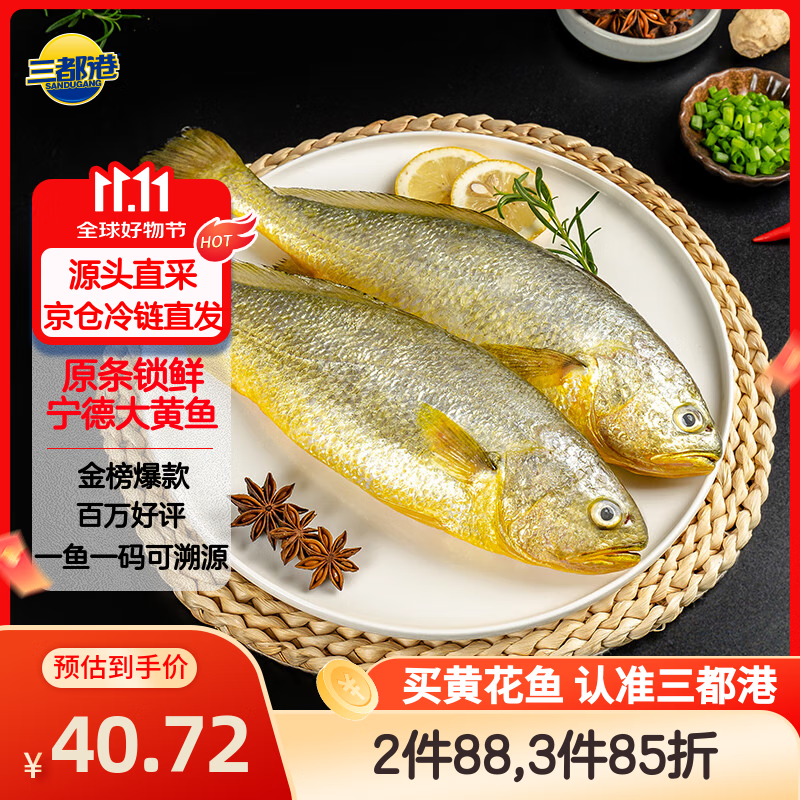 三都港 冷冻宁德大黄鱼700g/2条装 黄花鱼 生鲜鱼类 深海鱼