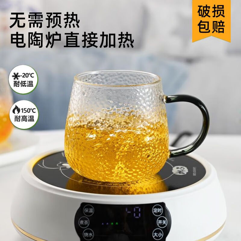 玻璃水杯带把手耐高温防爆泡茶杯家用大容量喝水杯套装ins简约杯 4只（金蓝红绿）450ml
