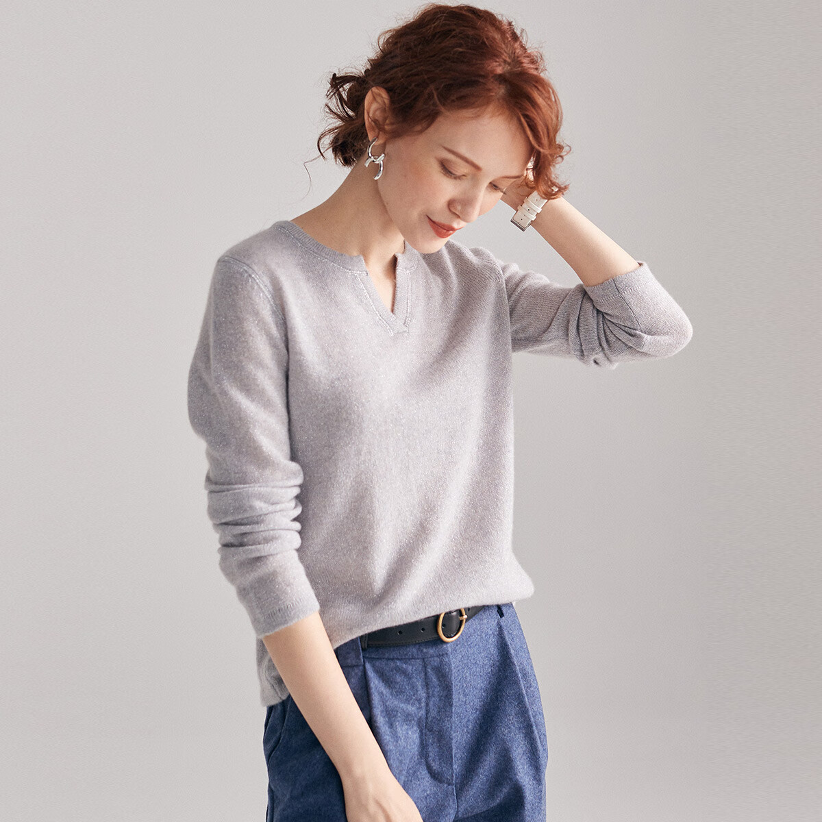 帕罗（PALUOPO）2025精致亨利领山羊绒衫女士秋冬款毛衣打底针织衫ET19156R 白灰 S 155/95