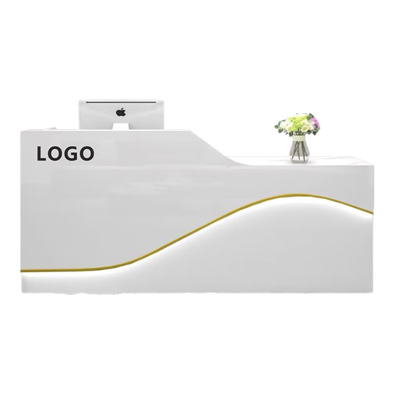 格調(diào)榛品收銀臺吧臺店鋪小型接待臺美容院柜臺簡約現(xiàn)代商用吧臺桌公司前臺 輕奢款全白色【左高右高備注】 180*60*100