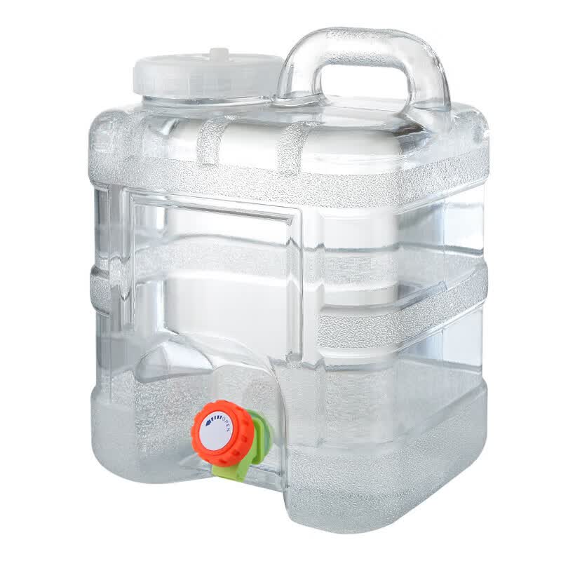 海川户外食品级水桶家用储水桶纯净矿泉车载带龙头塑料透明饮水桶 32升白色立式龙头桶＋备龙头/盖