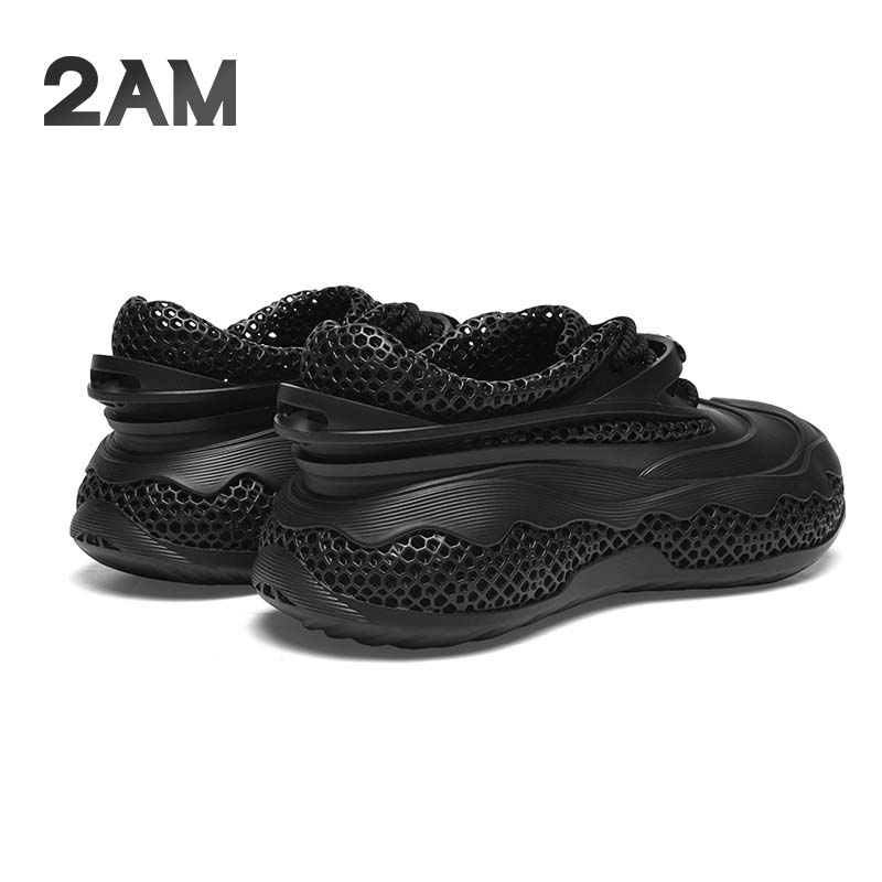 2AM · Thug面包鞋4D打印一体成型舒适厚底时尚休闲鞋夏季3D打印鞋 暗夜黑（无边款） 38