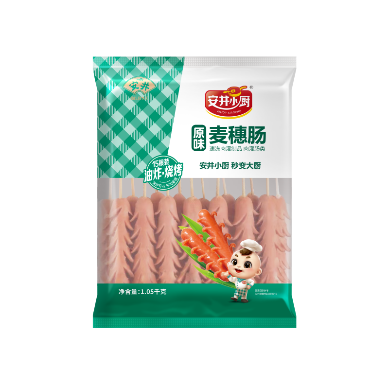 安井小廚 ANJOY XIAOCHU 原味麥穗腸 1050g 開花脆皮烤腸肉腸熱狗 夜市燒烤小吃零食