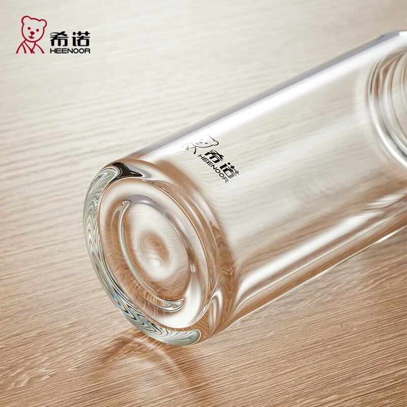 希诺玻璃杯大容量单层加厚水杯商务办公带滤网泡茶杯车载便携透明杯子 经典小熊款-530ml-无滤网 正品带防伪-赠杯刷杯套