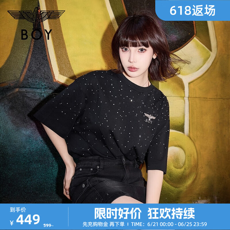BOY LONDON【滿天星】春夏男女同款短袖漸變燙鉆印花時(shí)尚T恤N01107 黑色 M
