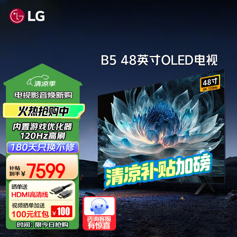 LG电视机48/55/65/77/83英寸B5系列超薄智能OLED游戏4K高清全面屏120hz高刷杜比视界0.1ms低延迟响应 48英寸 OLED48B5PCA