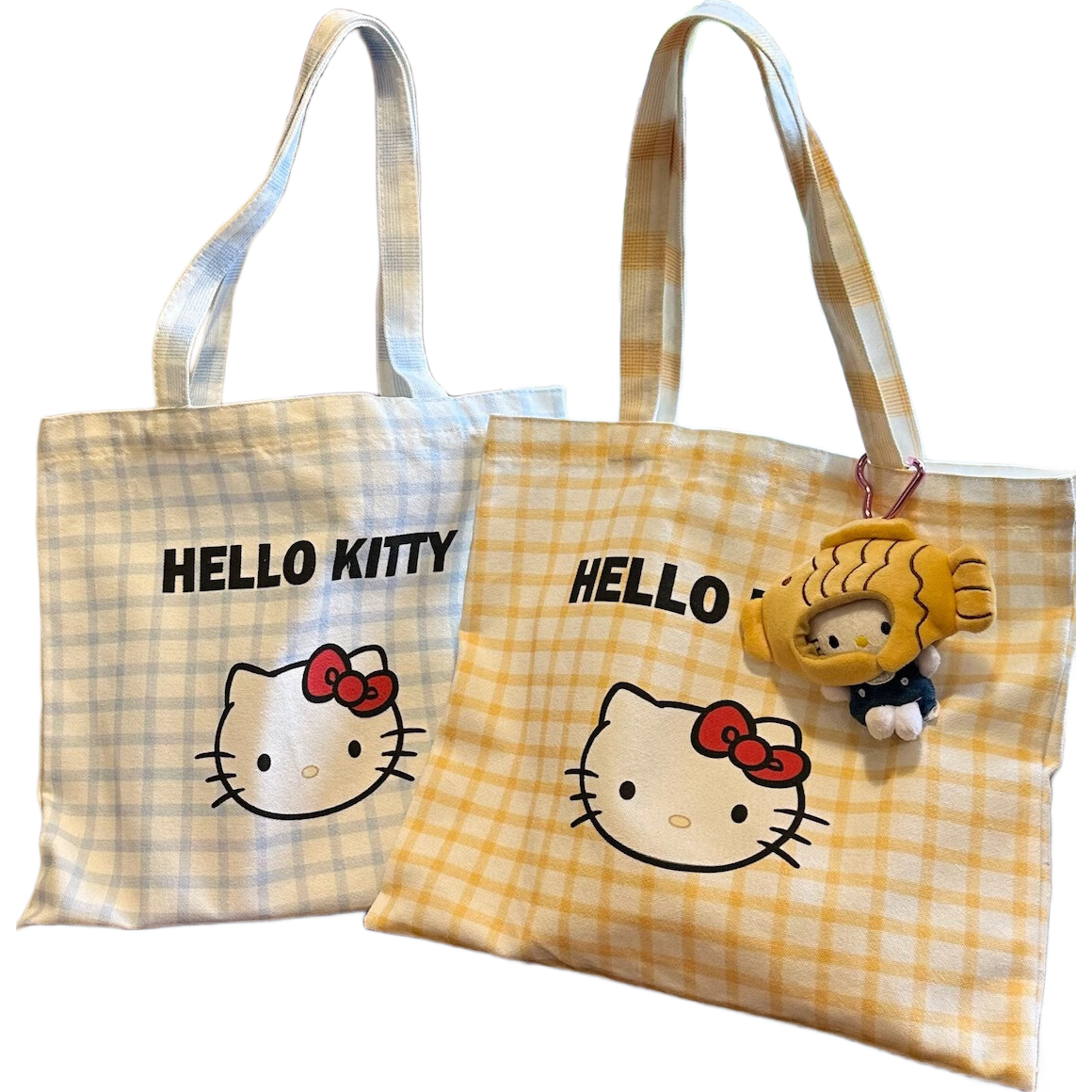 卡通凯蒂kt可爱帆布包休闲简约手提帆布袋通勤百搭包少女手提包 KT帆布包黄格子