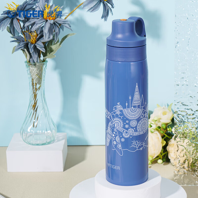 虎牌（TIGER）不锈钢吸管水杯大容量户外便携保冷保温杯MCS-A501-AST 海龟500ML