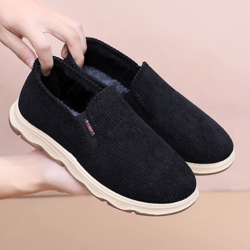 意迪森冬季男士棉鞋老北京布鞋新款中老年休闲软底厚底加绒防滑加厚保暖 黑色 加绒 40 (250mm)