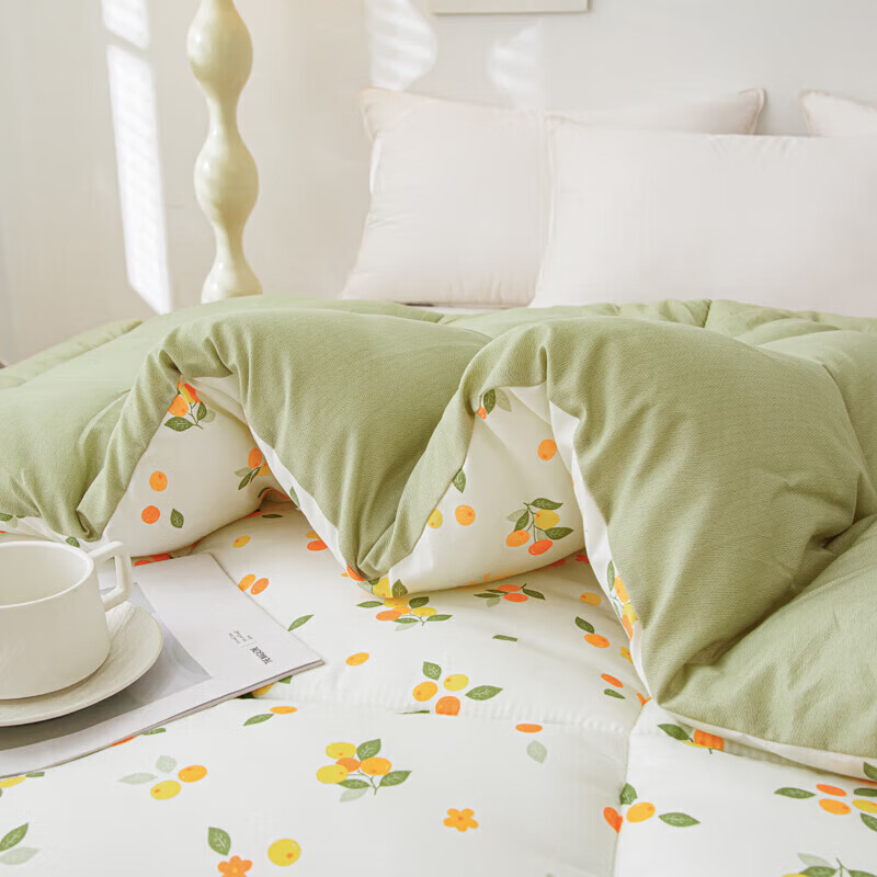 【69.9包邮】软贝 秋冬A类羽丝棉加厚冬被约5斤 柠檬200x230cm
