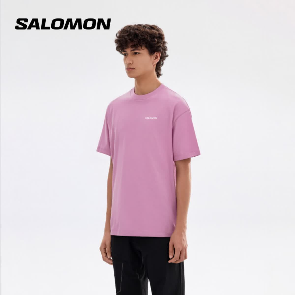 萨洛蒙（Salomon）男款 户外运动潮流休闲透气舒适短袖T恤 SALOMON LOGO RX TEE 仙客来粉 C26870 L 180/100A