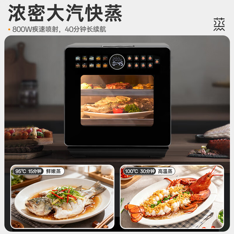 德国宝（German Pool）免翻面空气炸锅 15L专业蒸烤一体蒸烤箱 家用气炸电烤箱 多功能蒸烤焗炉 带旋转烤笼叉 SGV-1538L 蒸烤空气炸 15L