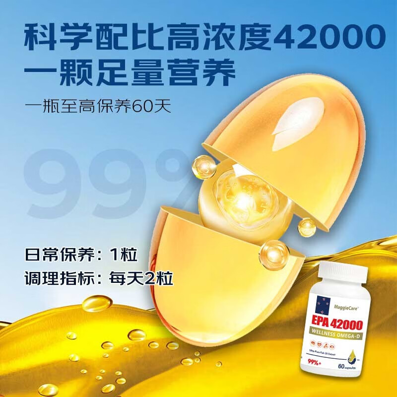 MaggieCare深海鱼油软胶囊99%高纯度EPA 单瓶装 60粒*1瓶