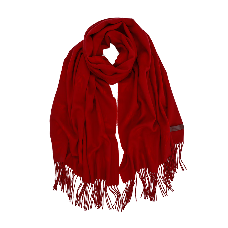 瑪麗亞·古琦（MARJA KURKI）生日禮物高檔提花保暖圍巾女純羊絨披肩外搭媽媽禮盒裝花卉遐想紅