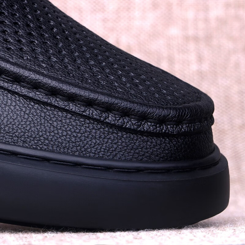 BIUTEE轻奢男鞋春秋季休闲系带通勤软底软面透气高档皮鞋男商务透气皮鞋 2516-1黑色 夏季缕空透气 44 (270mm)