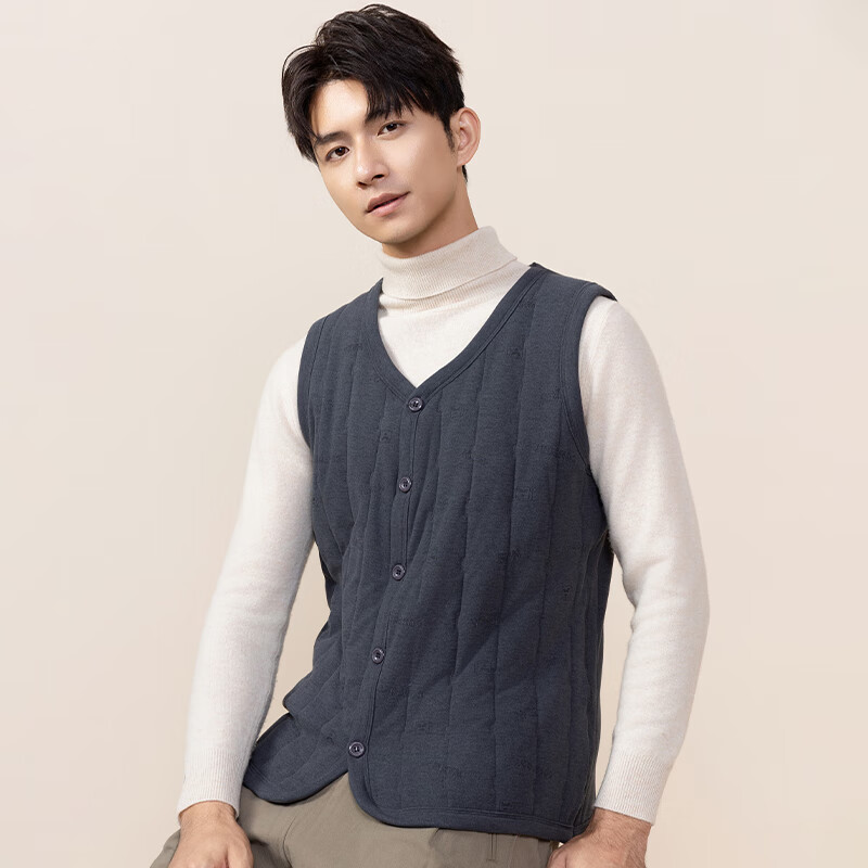 古今（GUJIN）保暖背心男士冬季V领纽扣开衫马甲男100%绵羊毛550G加厚暖防寒 藏青 （100%绵羊毛） XL 【推荐120-140斤】