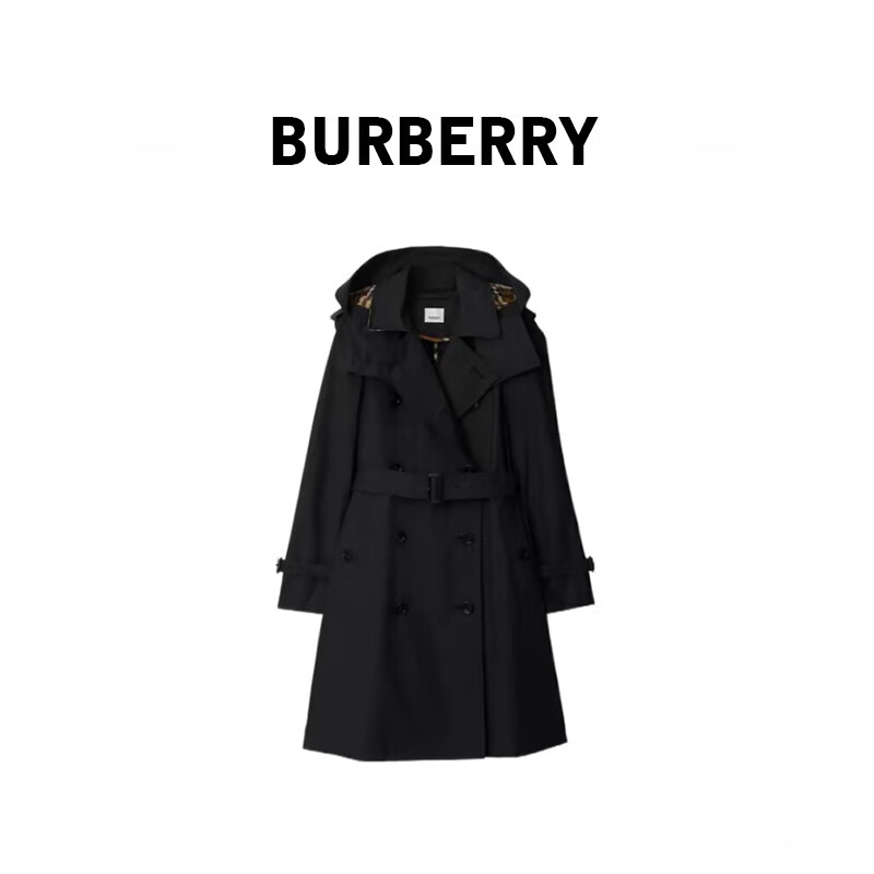 BURBERRY巴宝莉女士黑色棉质双排扣连帽风衣80842511 12