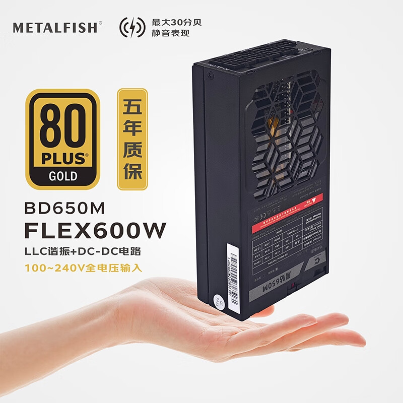 鱼巢（metalfish）小1U电源600W金牌持续700W峰值900W静音全模组NAS加强FLEX电源 额定600W【金牌5年质保】