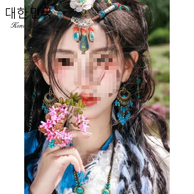 芠拉民族風(fēng)情寫真額飾文藝拍照藏服頭飾眉心墜新疆草原度假配飾品禮物 藍(lán)水滴眉心墜  A26-109