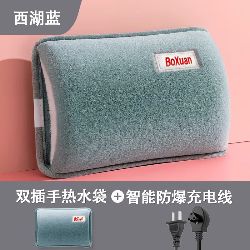 溥畔热水袋充电防爆被窝暖水袋电热宝暖手暖宝宝敷肚子敷腰女生电暖热 【兔绒柔软亲肤】西湖蓝 无规格