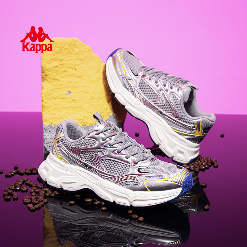 卡帕（Kappa）氢轨运动老爹鞋子女鞋秋季厚底增高休闲百搭小白鞋 静谧灰 37