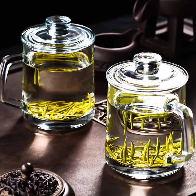 喜碧喜碧可耐超高瞬时温差带盖把杯茶杯可进蒸箱牛奶杯透明玻璃杯 肖恩热饮杯430ML/2只