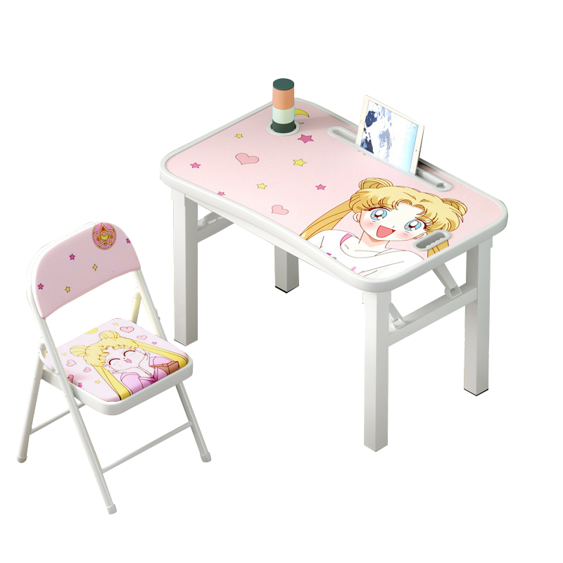 海旭成 儿童写字桌 小学生书桌椅套装 简约学习桌男女孩家用可折叠作业桌 水冰月-折叠桌椅套装 一桌一椅