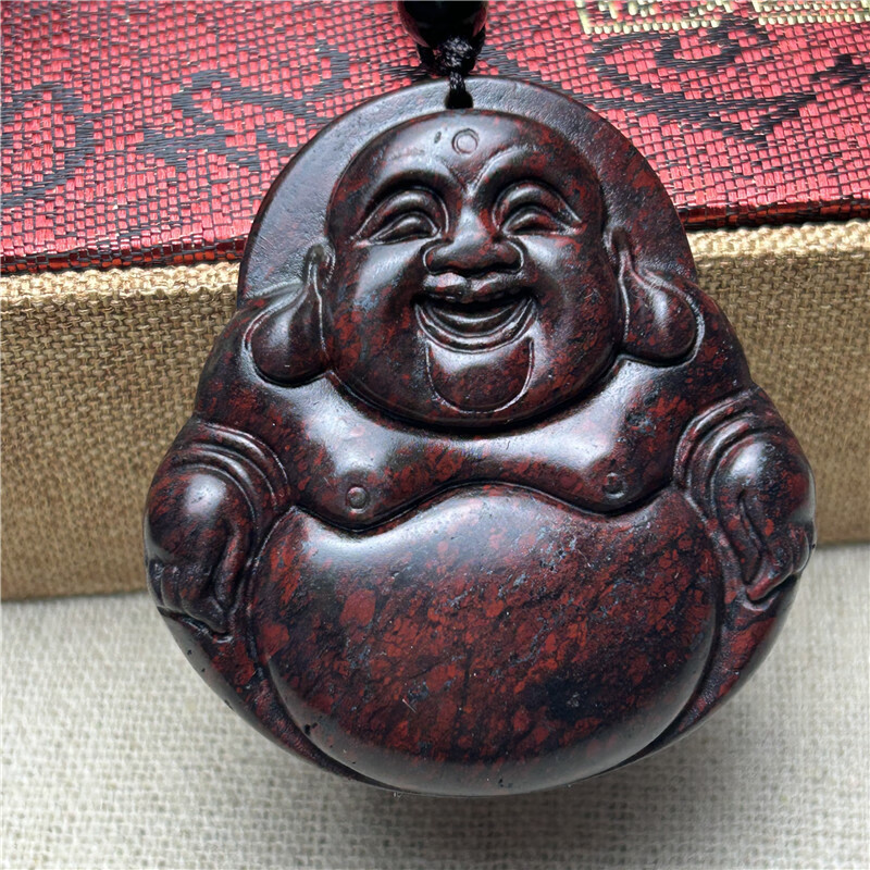dold天然鸡血石佛公吊坠红伊丁大肚笑佛项链玉石弥勒佛挂件陨石平安牌