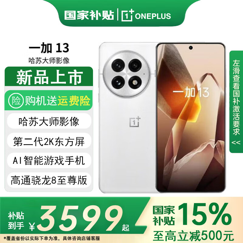 一加【国家补贴15%】 13 高通骁龙 8 至尊版 6000mAh 冰川电池 旗舰影像 13  OPPO AI游戏5G手 白露晨曦 24GB+1TB 官方标配