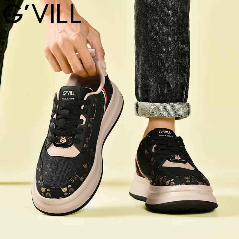 贵之步G'VILL夏季新款男鞋网面透气防滑休闲运动鞋潮流百搭低帮系带女鞋 黑杏[网面款] G022 42 [运动鞋码]