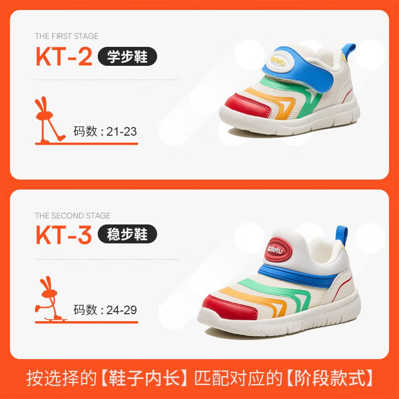 卡特兔儿童运动鞋春季毛毛虫学步鞋网面透气机能鞋男女童鞋运动跑步鞋 米白蓝红 24 内长14.5cm 脚长13.6-14.2