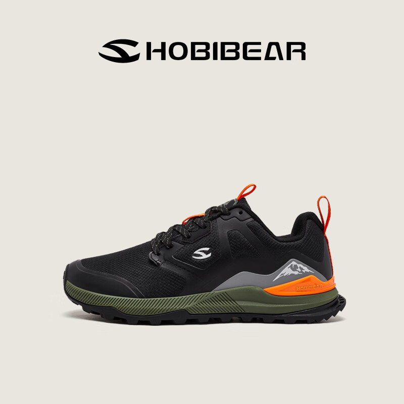 HOBIBEAR男鞋新款运动鞋黑色大头鞋零落差宽头鞋男士大码休闲鞋 黑色 40