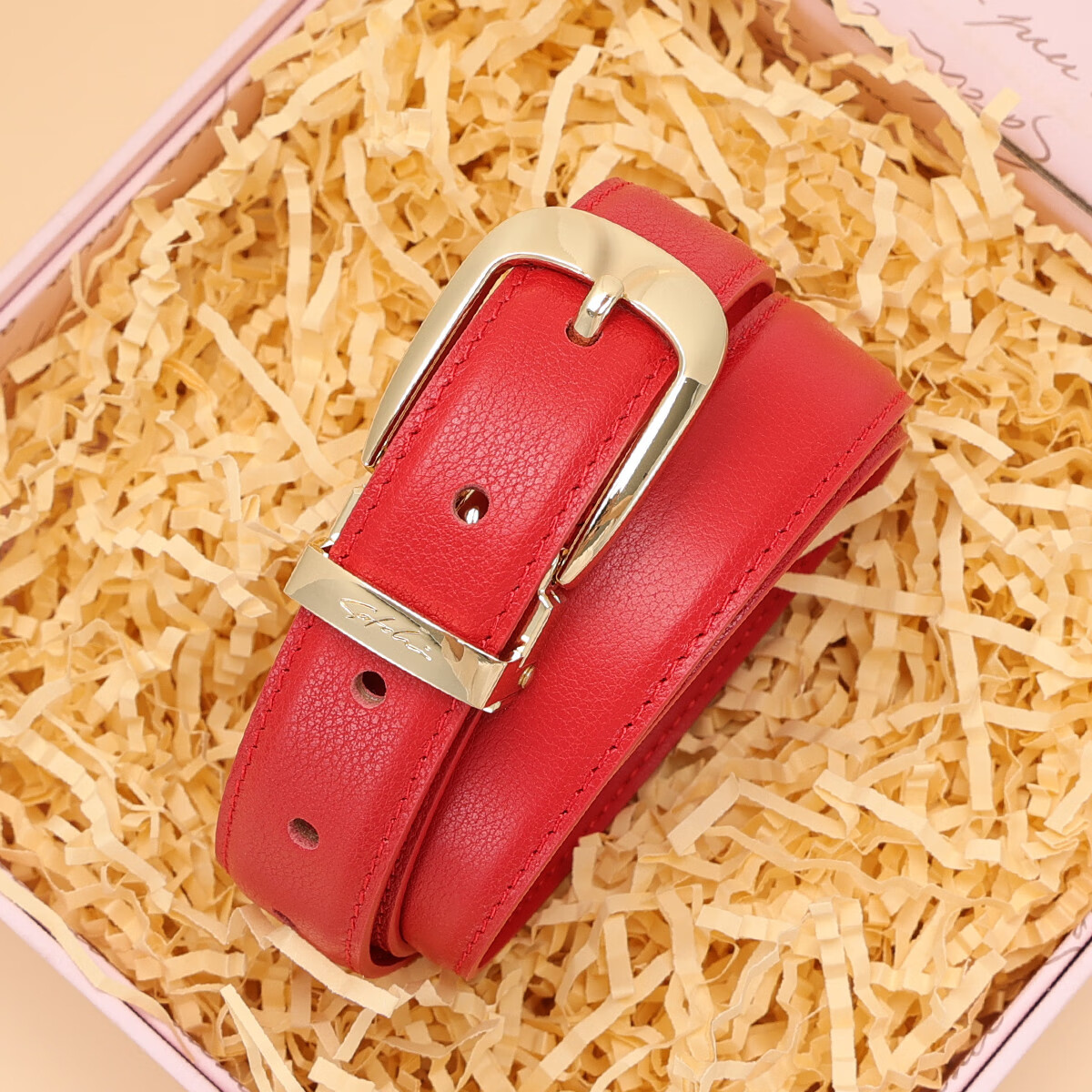 沙馳(SATCHI)女式真皮腰帶頭層牛皮針扣皮帶配牛仔褲【節(jié)日禮物】本命年紅腰帶 紅色 105cm