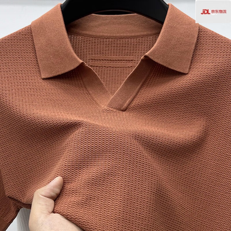 利郎短袖t恤polo衫海鸥领夏季凉感男2025新款针织桑.蚕.丝天丝棉薄 桔红色 L (170) 110-120斤