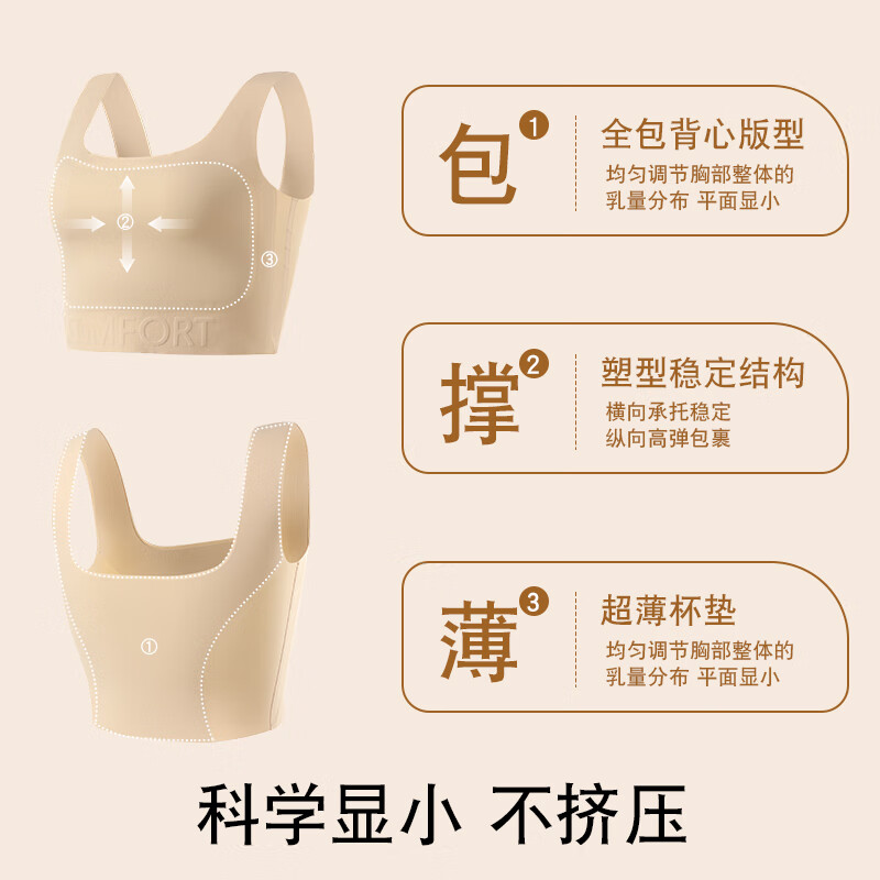 猫人大胸显小纸片人文胸粉底液内衣束胸无痕隐形背心式胸罩美背防下垂 【1件装】黑色 S 推荐【80-100斤】