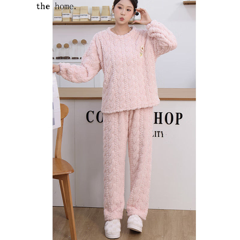 诗莉奥(SHILIAO)珊瑚绒睡衣女冬季长袖家居服套睡衣女秋冬季加厚保暖公主风 紫色 均码 适合【80-150斤】