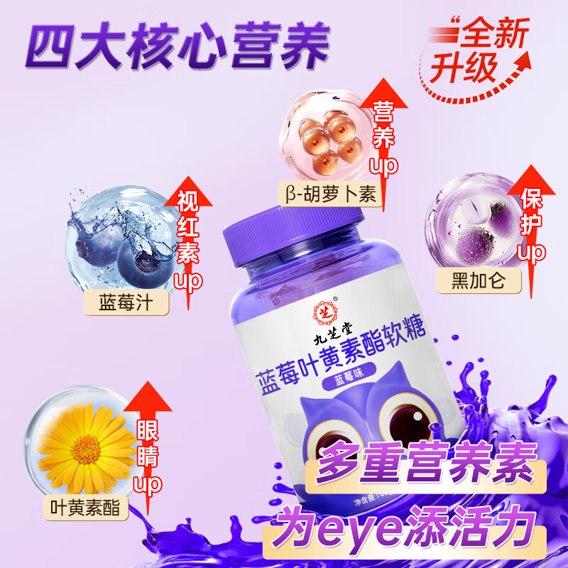 九芝堂叶黄素 蓝莓叶黄素软糖叶黄素儿童青少年成人蓝光盾营养素60g 【尝鲜装】 60g*1瓶 多拍多划算
