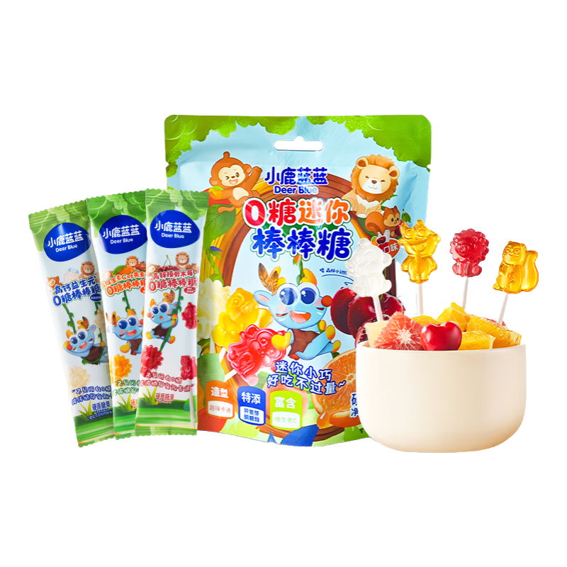 小鹿蓝蓝棒棒糖0蔗糖果汁棒棒糖纸棒糖混合水果棒棒糖 【0糖1袋体验装】三口味混合装/30g