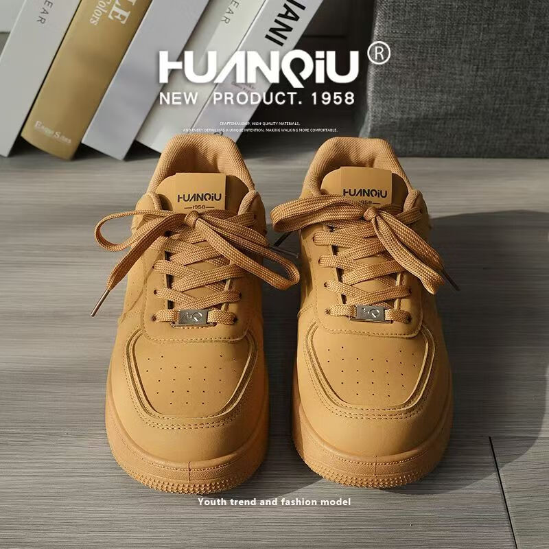 环球女鞋小白鞋子女2025春秋配裙子情侣百搭透气厚底增高休闲板鞋子男 驼色【厚底增高4厘米】 39 男码-【标准码，正常拍】