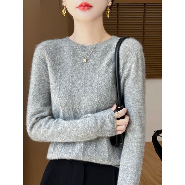 鄂尔多斯市羊绒衫女秋冬新款圆领低领套头宽松毛衣针织羊毛衫外穿 南瓜色 4XL 152-165斤