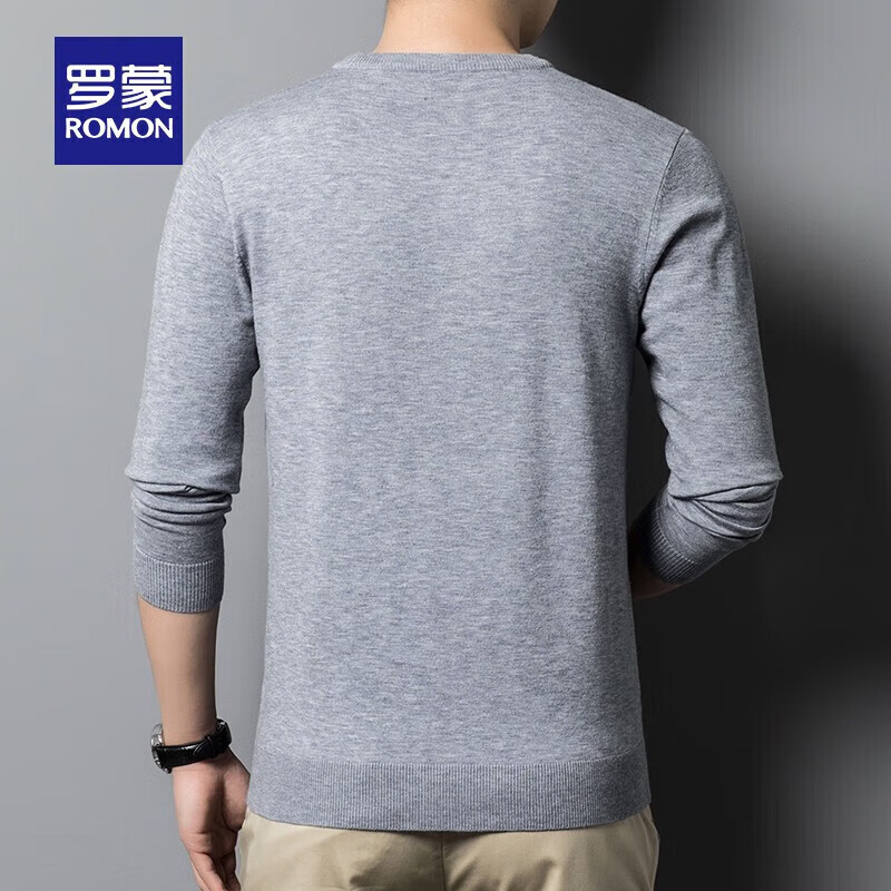 罗蒙男士圆领针织衫秋冬新款简约保暖时尚休闲毛衣打底衫 灰色 3XL 190
