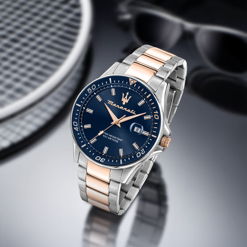 玛莎拉蒂(MASERATI)手表男绿水鬼潮流运动名表欧美正品石英表轻奢高级感男士圣诞礼物 【人气】普鲁士蓝 R8853140003