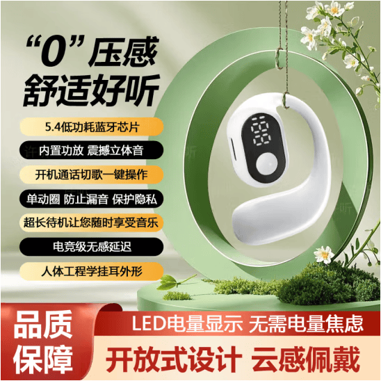 翊晨星新款大电池蓝牙耳机挂耳式运动音乐耳机适用苹果华为OPPO小米vivo 初雪白【电量数显+超长待机】 G02 低配【蓝牙5.0】待机888小时