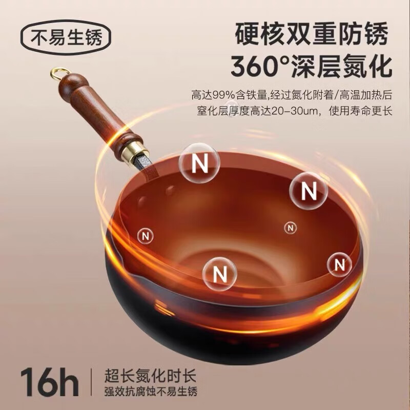 京严古法锻打大肚铁锅家用炒菜锅平底无涂层不粘锅电磁炉燃气灶专用 【三次开锅发货】适用3-8人 28cm 久用无沙眼|送木盖+锅铲+百洁布