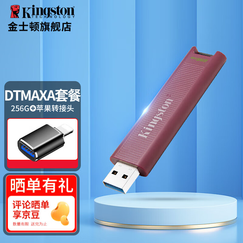 金士顿（Kingston） DTMAX 固态U盘USB3.2移动固态高速传输大容量闪存优盘 DTMAXA/256GB配苹果转接头